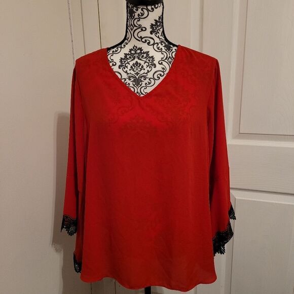 EST. 1946 Red Blouse with lace sleeves - Picture 1 of 7